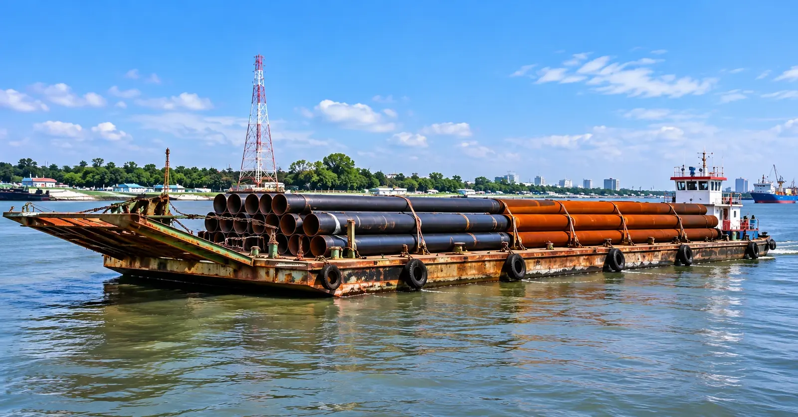 River barges and cargo transport